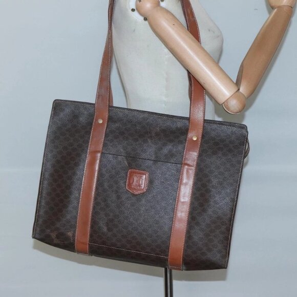 CELINE Macadam Canvas Tote Bag PVC Leather Brown Gold Auth bs25457 - Picture 15 of 16